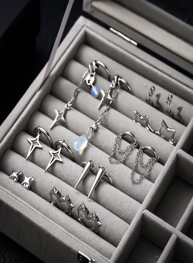 Quelay 8 Pairs Hoop Dangle Earrings for Men Women Goth Gothic Grunge Emo Punk Y2k Kpop Tassel Chain Drop Stud Earrings Christmas Jewelry Gifts(Star Style,Silver) - Image 4